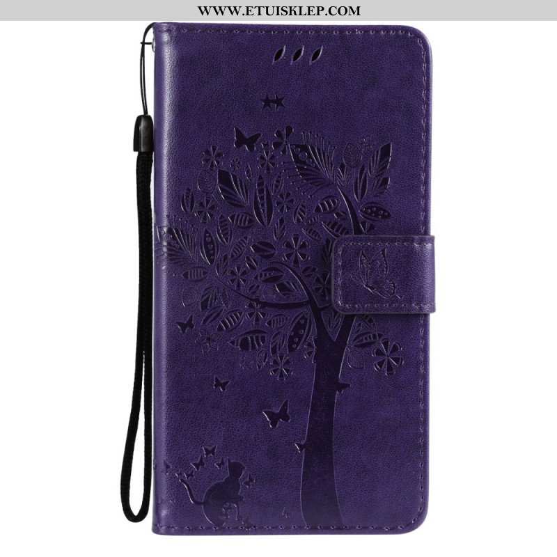 Etui Folio do Samsung Galaxy M12 / A12 z Łańcuch Drzewo I Pasiasty Kot